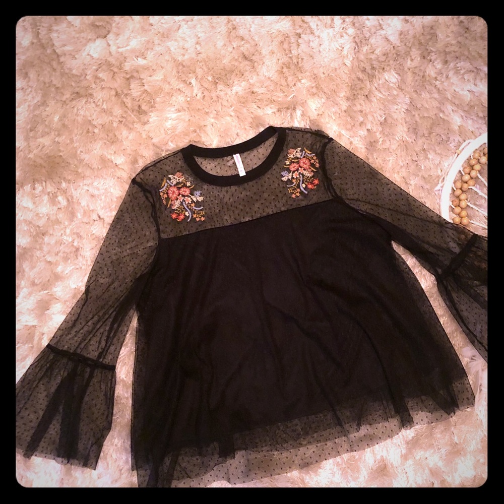 Long sleeve black semi sheer blouse